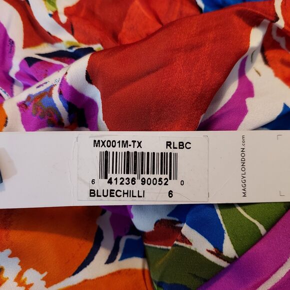 Maggy London Dress Sheath Size 6 Floral Sleeveless Blue Chilli V Neck Party NWT - Picture 14 of 16